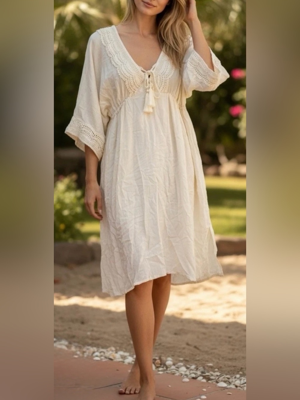 NWT BCBG Neutral Cream Gathered-Waist Dress